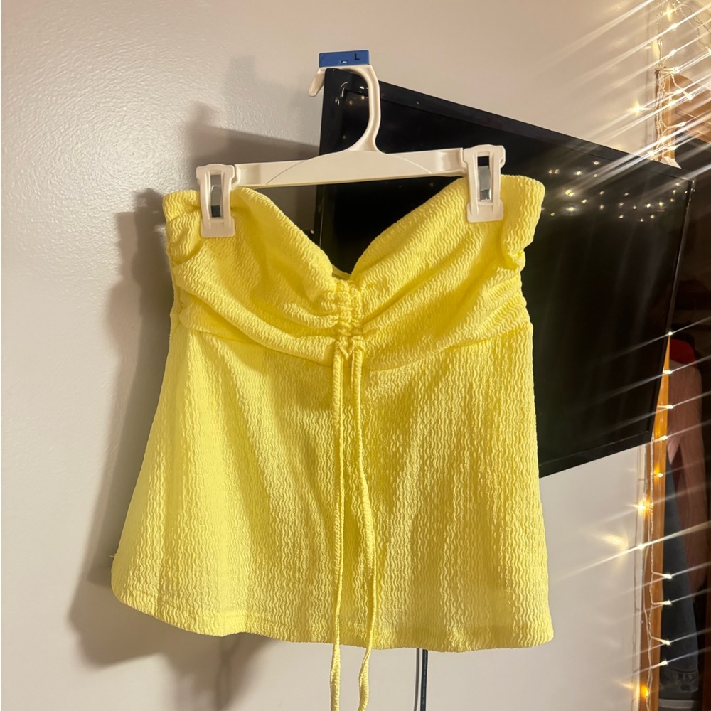 Yellow Strapless Smocked Drawstring Top